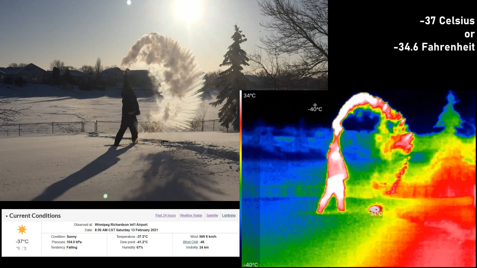 Thermal View of Hot Water Thrown into the Air in Winter - Part II